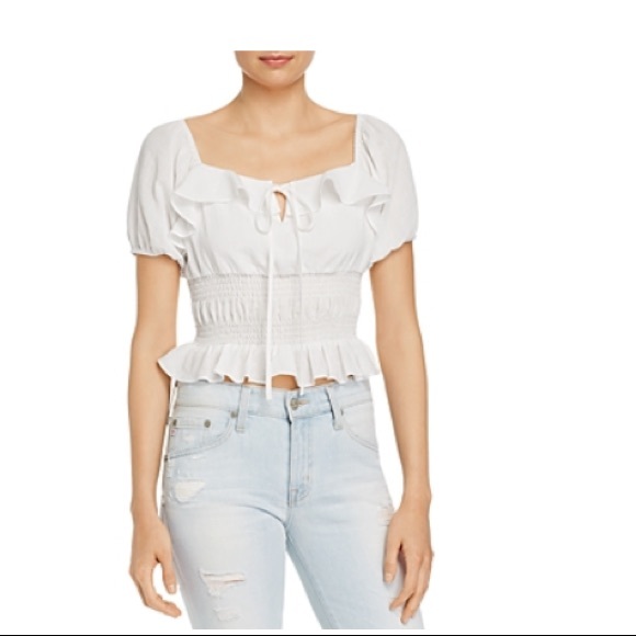 LOST + Wander cropped top PIÑA SMOCKED RUFFLE TRIM PUFF SLEEVE CROP TOP - Picture 6 of 8
